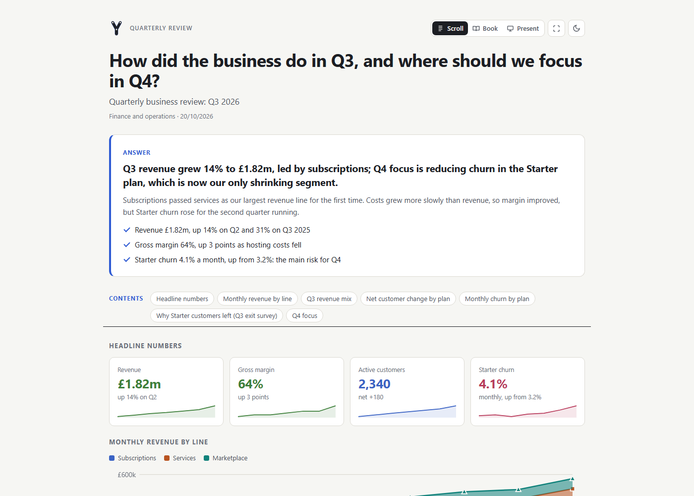 Answer pages: an example answer page