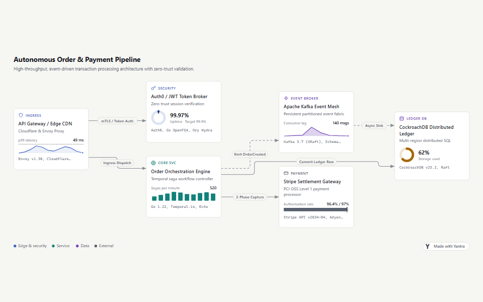 An order and payment pipeline explained as an architecture diagram