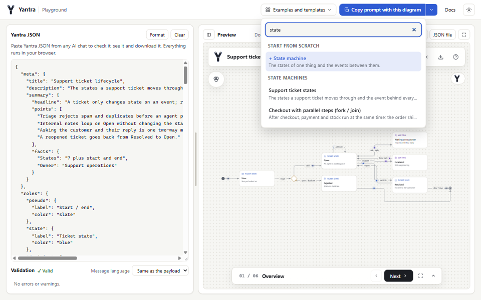 Start from a template: a screenshot
